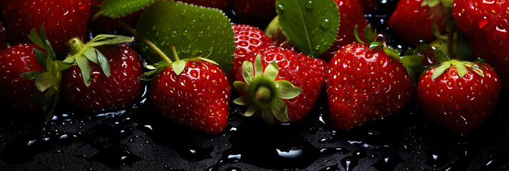 Fresh strawberries banner. Strawberry background. Close-up food photography