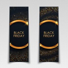 Wall Mural - luxury banner for black friday. glowing banner with golden particles. black poster for discounts, sa