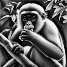 Little Baby Monkey Sitting On A Branch | AI Generated