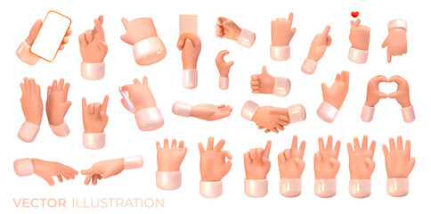 3d hands in different positions. from different sides. gesturing. set of hands in different gestures