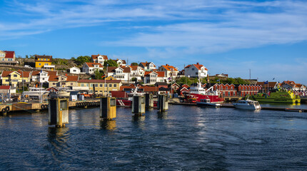 Donso, Sweden - May 31, 2023: A view from the boat at Donso, a fisherman village and island in the Swedish province of Vastra Gotalands lan and the historical province of Vastergotland