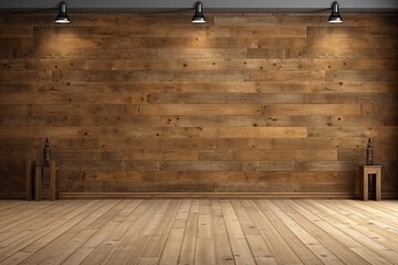 Wall Mural - Front view of a blank wall in a room with wooden planks. a mockup