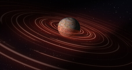 Wall Mural - abstract yellow brown space planet with a round asteroid belt ring futuristic hi-tech on the backgro