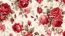 Abstract Red Roses Flowers Background. Floral Design Backdrop. AI Illustration. For Background, Texture, Wrapper pattern, Frame Or Border..