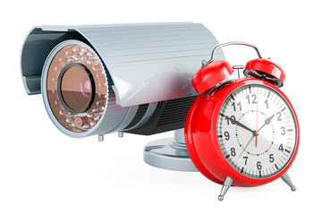 Poster - security surveillance camera with alarm clock, 3d rendering