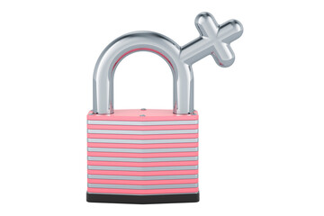 Poster - Female gender symbol with padlock, protect women concept. 3D rendering