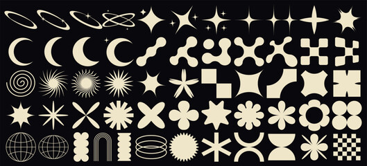 big vector set of brutalist geometric shapes. trendy abstract minimalist figures, stars, flowes, cir
