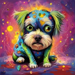 Wall Mural - generative AI - funky colorful dog art illustration