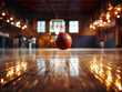 Basketball ball bouncing on the court floor.