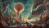 Fototapeta  - Surrealistic alien planet scenery. 