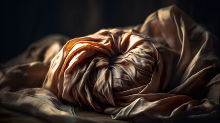 Abstract background of crumpled fabric in single color. Crumpled fabric in professional color grading. Fabric in wrinkled texture. Realistic 3D illustration. Generative AI