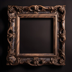 gold gilt picture frame classical style on a dark wall and with natural shadows, AI generative technologies 