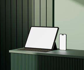 Wall Mural - responsive web design and website mockup, devices mock up, smartphone desktop tablet laptop template