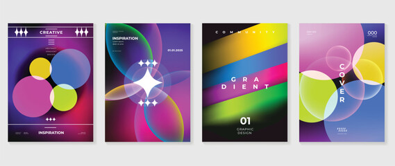 Fototapete - gradient design background cover set. abstract gradient graphic with geometric shapes, circles, spar