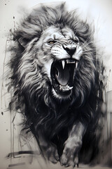 Wall Mural - Lion roaring ink illustration