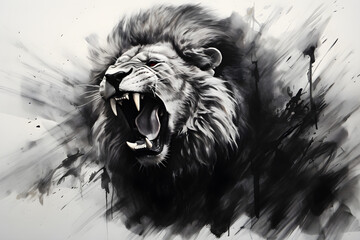 Wall Mural - Lion roaring ink illustration