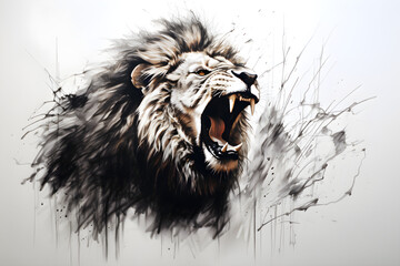 Wall Mural - Lion roaring ink illustration