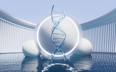 Sticker - DNA with water surface, 3d rendering.