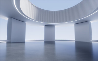 Poster - Empty creative round room background, 3d rendering.