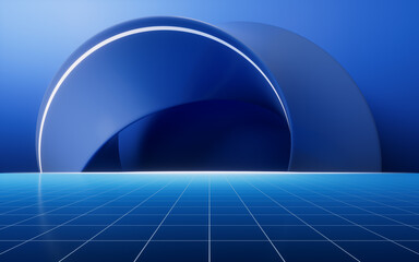 Wall Mural - Blue curve geometry background, 3d rendering.