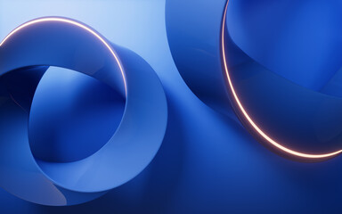 Poster - Blue curve geometry background, 3d rendering.