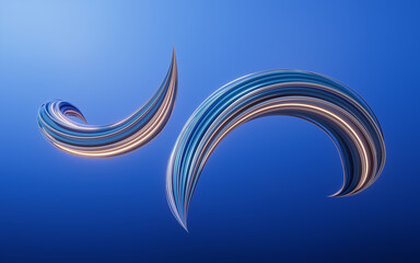 Poster - Blue curve geometry lines, 3d rendering.