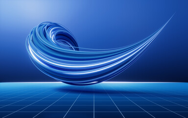 Poster - Blue curve geometry lines, 3d rendering.