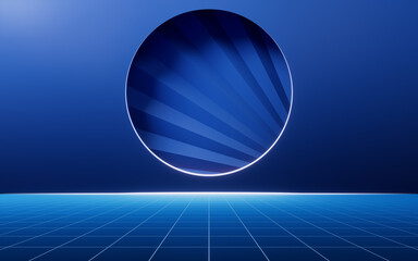 Dark blue grid floor background, 3d rendering.