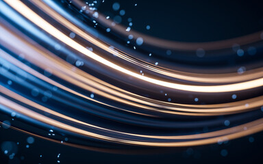 Poster - Flowing curve and particles background, 3d rendering.