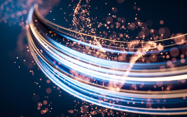 Poster - Flowing curve and particles background, 3d rendering.