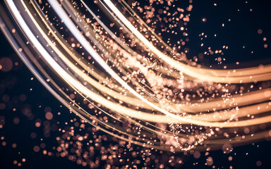 Poster - Flowing curve and particles background, 3d rendering.