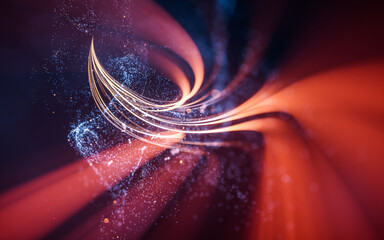 Poster - Flowing curve and particles background, 3d rendering.