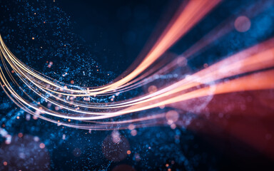 Poster - Flowing curve and particles background, 3d rendering.