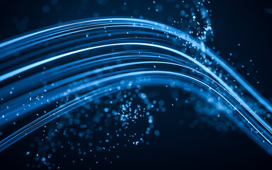 Poster - Flowing curve and particles background, 3d rendering.