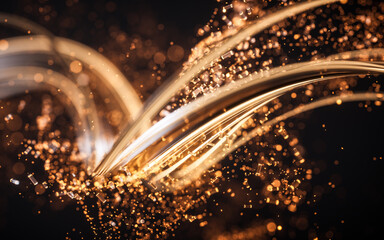 Poster - Flowing curve and particles background, 3d rendering.