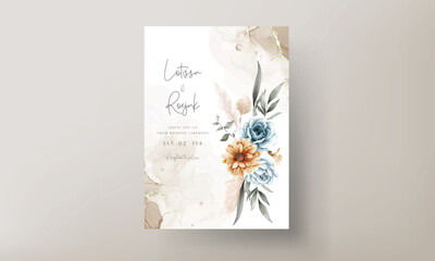 Poster - Set of elegant wedding invitation card hand drawn watercolor flowers and pumpkin