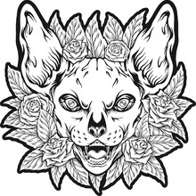 Ethereal Elegance Sphynx Cat With Flowers Ornament Monochrome. Vector Illustrations For Your Work Logo, Merchandise T-shirt, Stickers And Label Designs, Poster, Greeting Cards Advertising Business