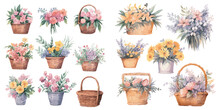 Watercolor Flower Basket Clipart For Graphic Resources
