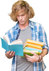 Poster - Digital png photo of caucasian boy with books on transparent background