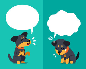 Wall Mural - Vector cartoon character cute german hunting terrier dog expressing different emotions with speech bubbles for design.