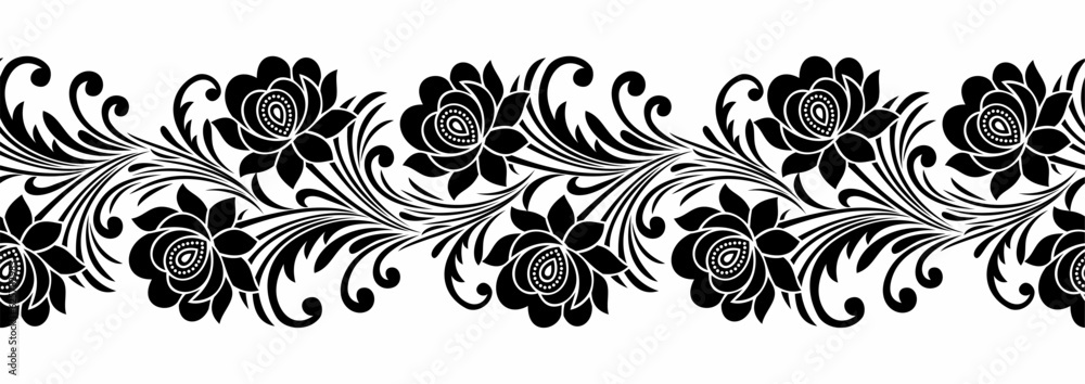Seamless black and white rose flower border design Stock Vector | Adobe ...