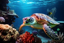Turtle Swimming In The Sea Generative AI