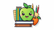 joyful school supply cute academic icon sticker with apple pencils and books