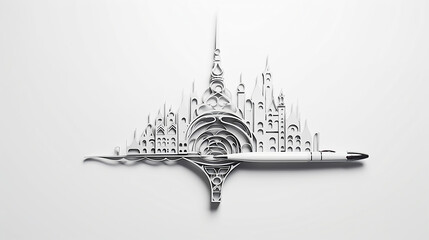 Poster - white pen illustration in paper cut style on white isolated background