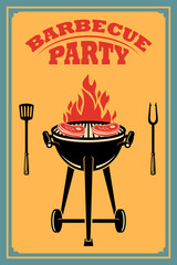 BBQ party. Old style poster with grill