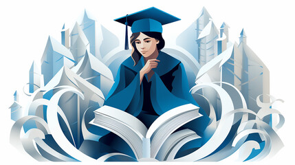 Poster - student illustration in paper cut style on white isolated background