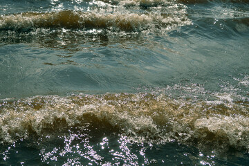 Image of river waves, outdoor recreation, natural background.