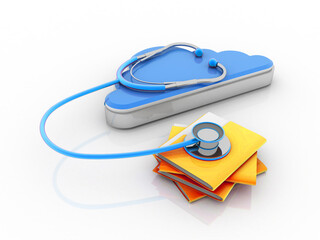 Poster - 3d rendering folder with cloud connected stethoscope