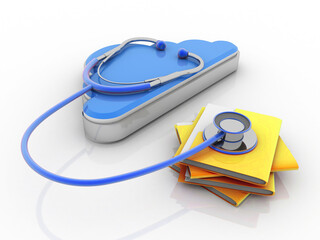 Poster - 3d rendering folder with cloud connected stethoscope