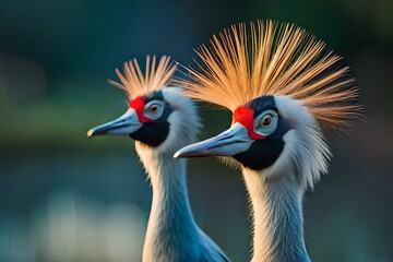 couple of beautiful crowned crane birds. generated ai technology